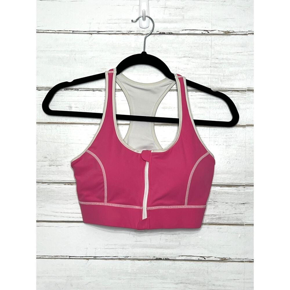 Zyia Active Pink Zip Front Sports Bra Small Racerback Medium Support Workout